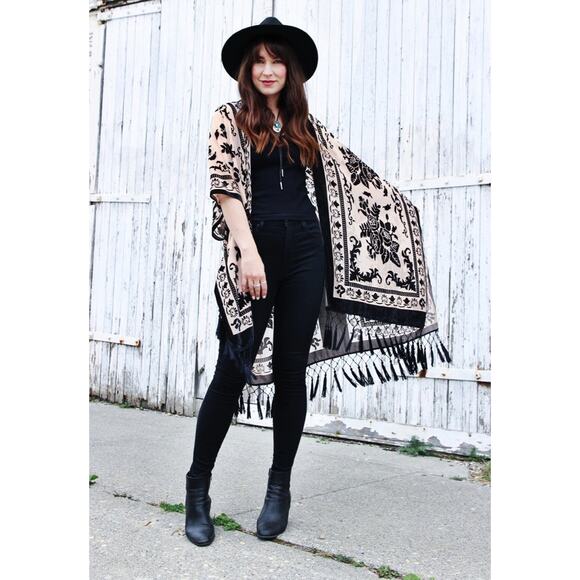 Free People Nightbird Kimono in Black Combo One Size - Picture 4 of 8
